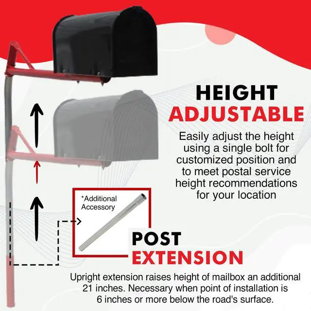 Alt view image 3 of 6 - Mailbox Support Post with Swinging Boom Arm, No Dig Post, Galvanized Steel, Ideal for Both Rural and Residential, for All Mailbox Sizes (Accessories Sold Separately), 40 inch (Black)
