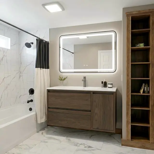 Alt view image 5 of 6 - 36-inch Luxury Bathroom Vanity with Sink, Stunning Walnut Color Finish, 2 Large Drawers & Hidden Storage, Invisible Handles, Moisture-Resistant. Ideal for Bathroom remodel and Upgrade