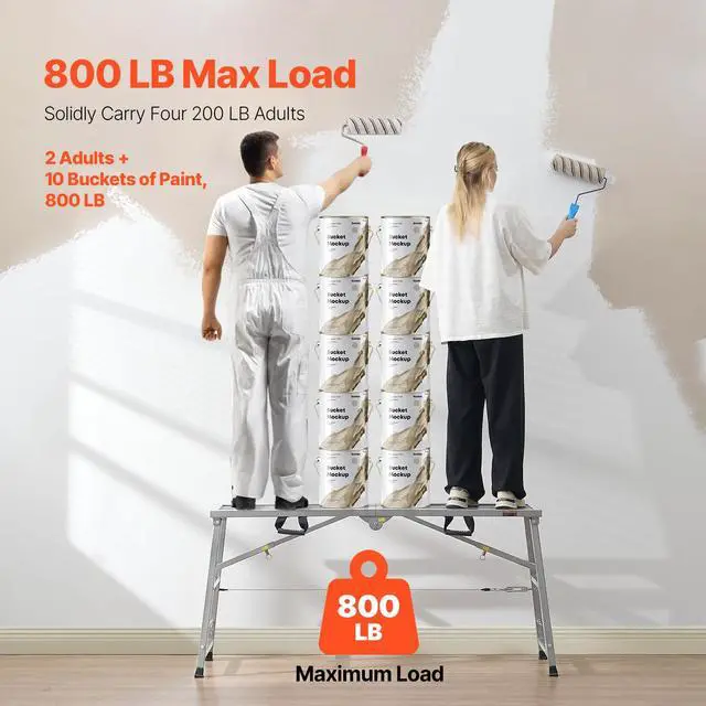 Alt view image 3 of 6 - Work Platform, 55"x 15" Portable Scaffolding Platform, Folding Steel Step Ladder Adjustable Height 27.5-45.3, 800 lbs Load Capacity, Non-Slip Drywall Painting Stool for Cleaning &Washing