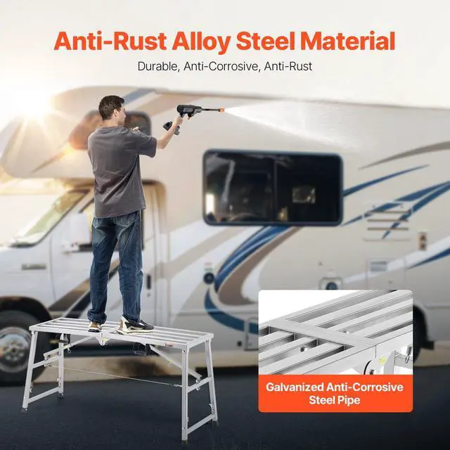 Alt view image 5 of 6 - Work Platform, 55"x 15" Portable Scaffolding Platform, Folding Steel Step Ladder Adjustable Height 27.5-45.3, 800 lbs Load Capacity, Non-Slip Drywall Painting Stool for Cleaning &Washing