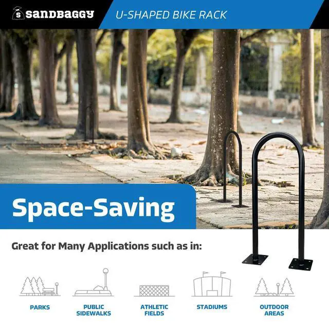 Alt view image 6 of 6 - In Ground Bike Rack | U Shaped, Commercial, Outdoor, 1 Loop, Steel | Black, 14.5" x 34" (2)