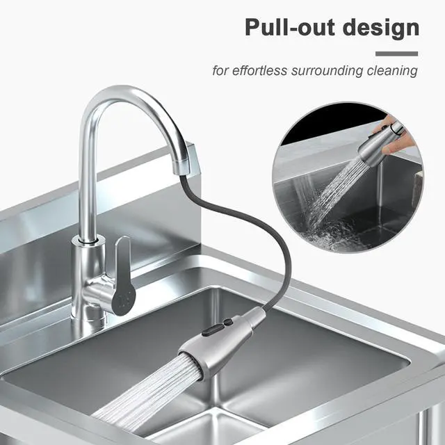 Alt view image 4 of 6 - 20Inch Stainless Steel Utility Sink Freestanding Single Bowl Laundry Sink with Hot and Cold Water Plumbing for Laundry Room Farmhouse Indoor and Outdoor