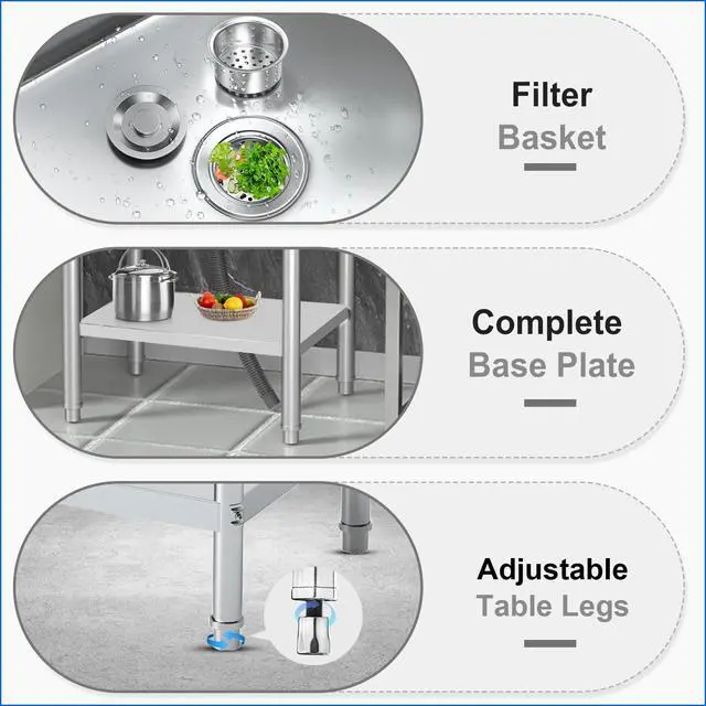 Alt view image 6 of 6 - 20Inch Stainless Steel Utility Sink Freestanding Single Bowl Laundry Sink with Hot and Cold Water Plumbing for Laundry Room Farmhouse Indoor and Outdoor