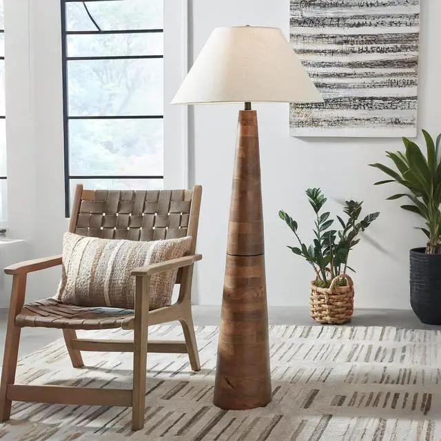 Alt view image 2 of 6 - Danset Contemporary Wood Floor Lamp with 3-Way Switch, Light Brown