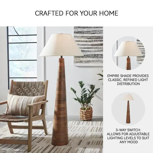 Alt view image 4 of 6 - Danset Contemporary Wood Floor Lamp with 3-Way Switch, Light Brown