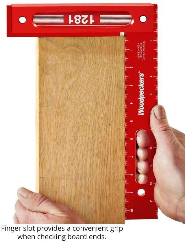 Alt view image 4 of 6 - Precision Woodworking Square, 12 Inch, Aluminum, USA Made, Feature Packed Square, Self Standing, Shoulder Lip, Laser Engraved Scales