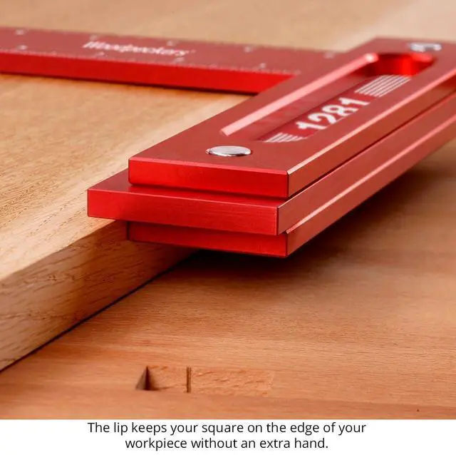 Alt view image 6 of 6 - Precision Woodworking Square, 12 Inch, Aluminum, USA Made, Feature Packed Square, Self Standing, Shoulder Lip, Laser Engraved Scales
