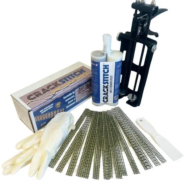 Main image of 15pk Concrete Crack Repair Kit with Epoxy Dispenser | DIY Foundation Crack Repair | Basements, Garages, & Pools | Carbon Fiber & Kevlar Reinforcement