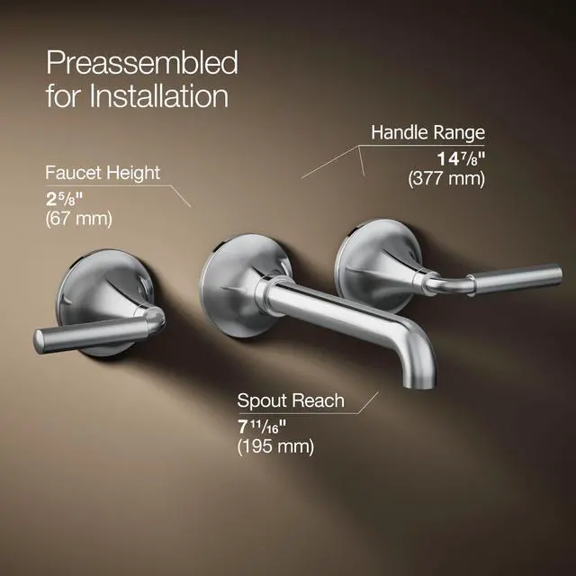 Alt view image 4 of 6 - T26439-4-CP Tone Wall-Mount Bathroom Sink Faucet Set, Bathroom Faucet with Two Lever Handles, Polished Chrome
