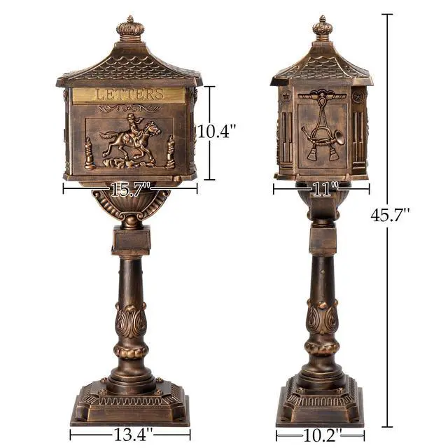 Alt view image 4 of 6 - Cast Aluminum Mailbox, Locking Residential Mailboxes for Outside with Keys, Rust-Proof Large Security Postal Mailbox (Bronze)