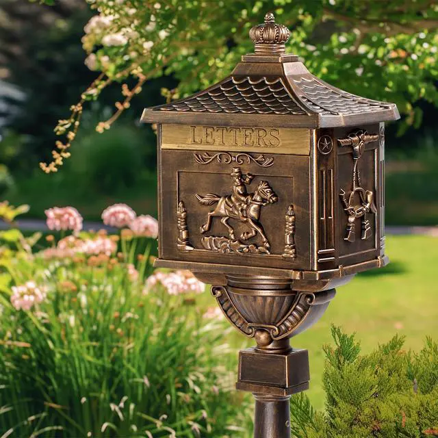 Alt view image 5 of 6 - Cast Aluminum Mailbox, Locking Residential Mailboxes for Outside with Keys, Rust-Proof Large Security Postal Mailbox (Bronze)