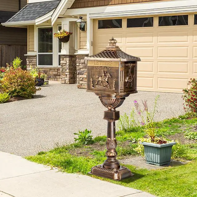 Alt view image 6 of 6 - Cast Aluminum Mailbox, Locking Residential Mailboxes for Outside with Keys, Rust-Proof Large Security Postal Mailbox (Bronze)