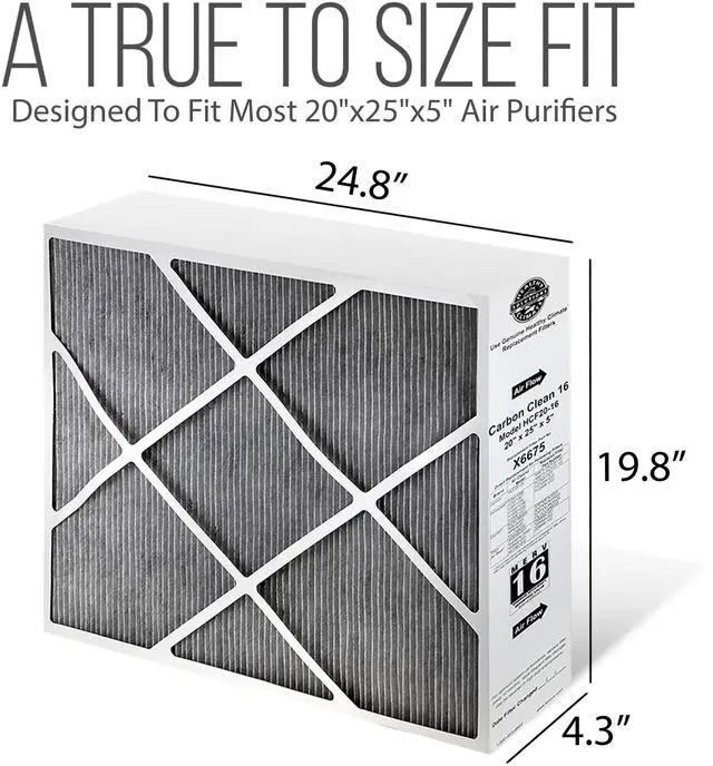 Alt view image 2 of 6 - Lennox 20x25x5 Furnace Filter, X6675 Filter Replacement, Merv 16 Carbon Clean with Disposal Bag 1-Pack (Actual Size: 19.8 x 24.8 x 4.3 Inches)