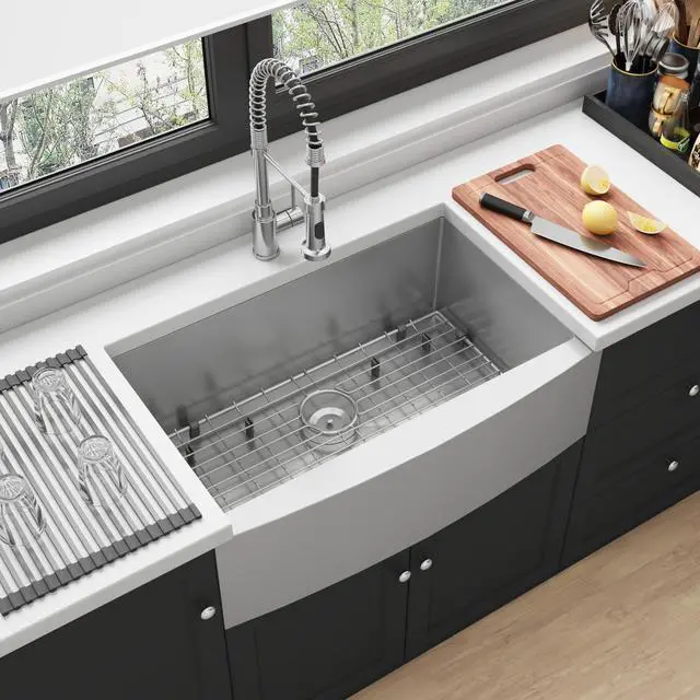 Main image of 33 Inch Farmhouse Kitchen Sink 304 Stainless Steel Undermount 16 Gauge Apron Front Single Bowl Handmade Farm Style Sinks 33" x 21" x 10"