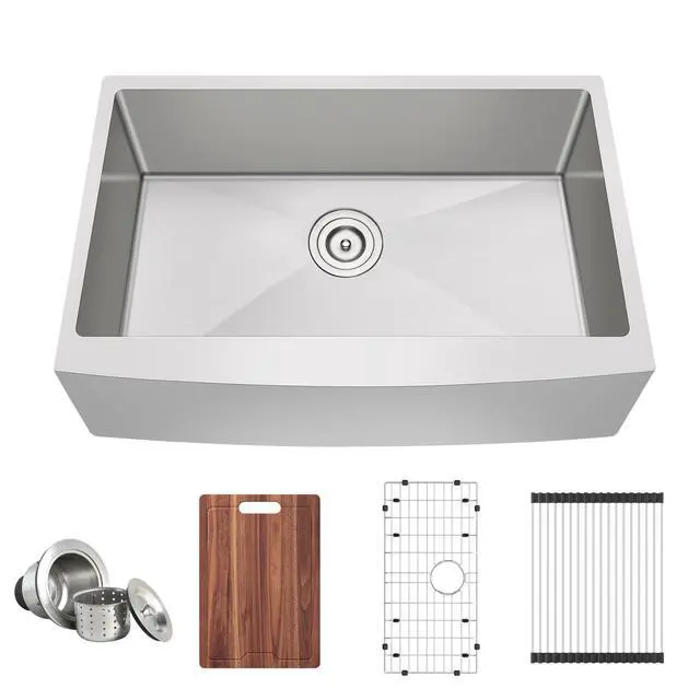 Alt view image 2 of 6 - 33 Inch Farmhouse Kitchen Sink 304 Stainless Steel Undermount 16 Gauge Apron Front Single Bowl Handmade Farm Style Sinks 33" x 21" x 10"