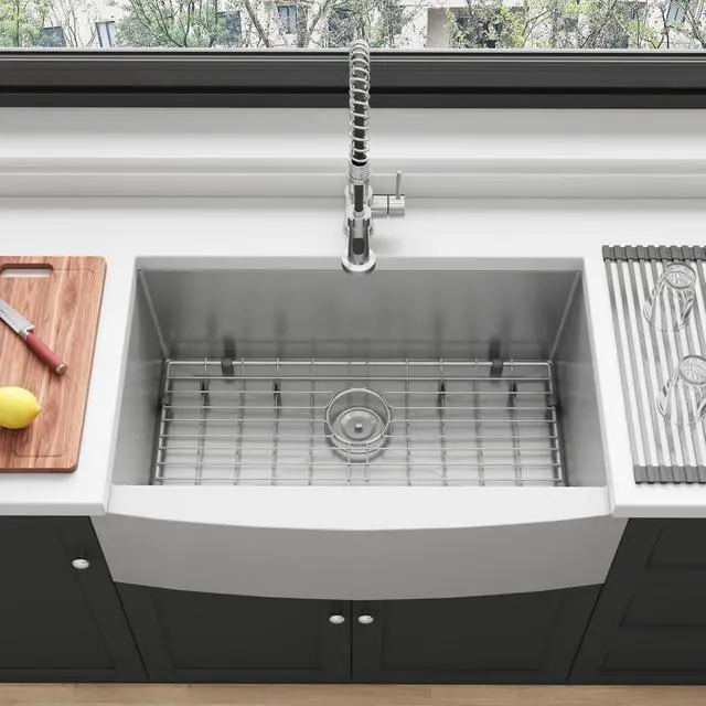 Alt view image 3 of 6 - 33 Inch Farmhouse Kitchen Sink 304 Stainless Steel Undermount 16 Gauge Apron Front Single Bowl Handmade Farm Style Sinks 33" x 21" x 10"