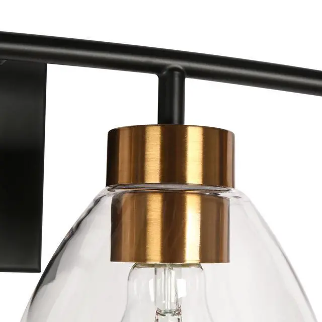 Alt view image 6 of 6 - Bathroom Light Fixtures, 4-Light Black and Plating Brass Vanity Lights for Bathroom, 32.3 Large Modern Bathroom Lighting Lights Over Mirror with Clear Glass Shade