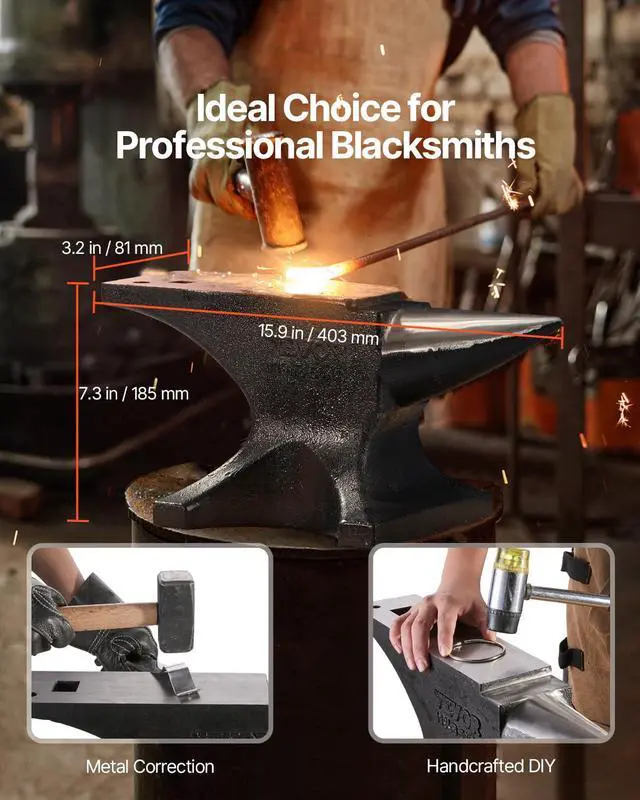 Alt view image 6 of 6 - Single Horn Anvil, 55lbs Cast Steel Anvil, High Hardness Rugged Round Horn Anvil for Blacksmiths, with Large Countertop and Stable Base, Metal Working Tool for Metal Bending, Shaping, Twisting