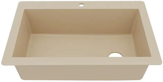 Main image of QT-670 Drop-In/Top Mount 33" Single Bowl Granite Quartz Composite Kitchen Sink in Bisque, Right Side Drain, Extra Deep 9" Basin, Heat & Scratch Resistant, Sound Dampening