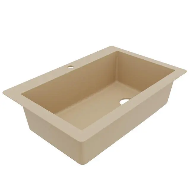 Alt view image 6 of 6 - QT-670 Drop-In/Top Mount 33" Single Bowl Granite Quartz Composite Kitchen Sink in Bisque, Right Side Drain, Extra Deep 9" Basin, Heat & Scratch Resistant, Sound Dampening