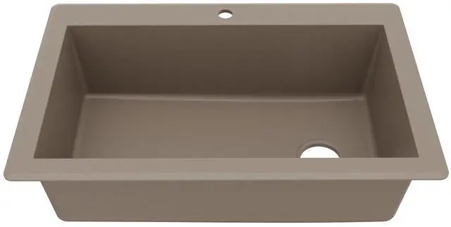 Main image of QT-670 Drop-In/Top Mount 33" Single Bowl Granite Quartz Composite Kitchen Sink in Concrete, Right Side Drain, Extra Deep 9" Basin, Heat & Scratch Resistant, Sound Dampening