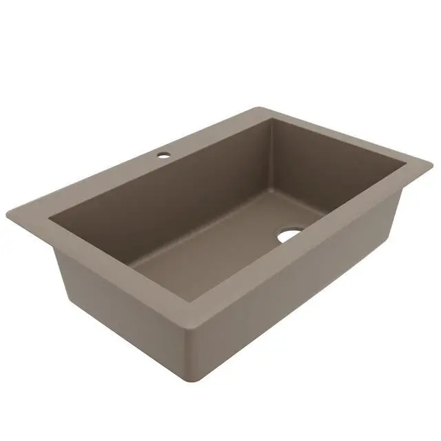 Alt view image 6 of 6 - QT-670 Drop-In/Top Mount 33" Single Bowl Granite Quartz Composite Kitchen Sink in Concrete, Right Side Drain, Extra Deep 9" Basin, Heat & Scratch Resistant, Sound Dampening