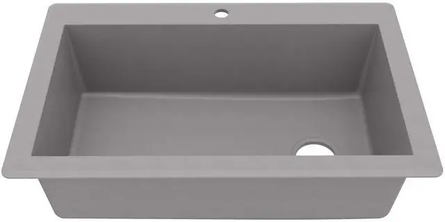 Main image of QT-670 Drop-In/Top Mount 33" Single Bowl Granite Quartz Composite Kitchen Sink in Grey, Right Side Drain, Extra Deep 9" Basin, Heat & Scratch Resistant, Sound Dampening