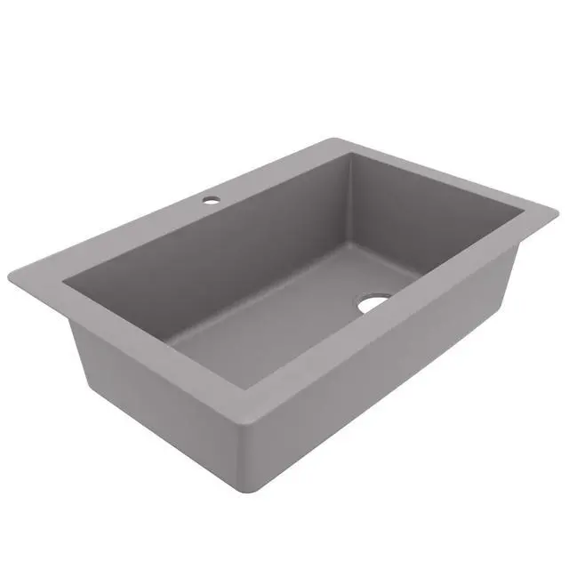 Alt view image 6 of 6 - QT-670 Drop-In/Top Mount 33" Single Bowl Granite Quartz Composite Kitchen Sink in Grey, Right Side Drain, Extra Deep 9" Basin, Heat & Scratch Resistant, Sound Dampening
