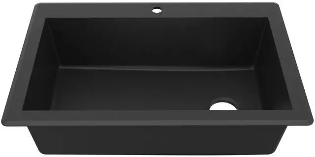 Main image of QT-670 Drop-In/Top Mount 33" Single Bowl Granite Quartz Composite Kitchen Sink in Black Right Side Drain, Extra Deep 9" Basin, Heat & Scratch Resistant, Sound Dampening