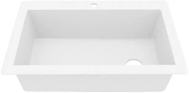 Main image of QT-670 Drop-In/Top Mount 33" Single Bowl Granite Quartz Composite Kitchen Sink in White Right Side Drain, Extra Deep 9" Basin, Heat & Scratch Resistant, Sound Dampening