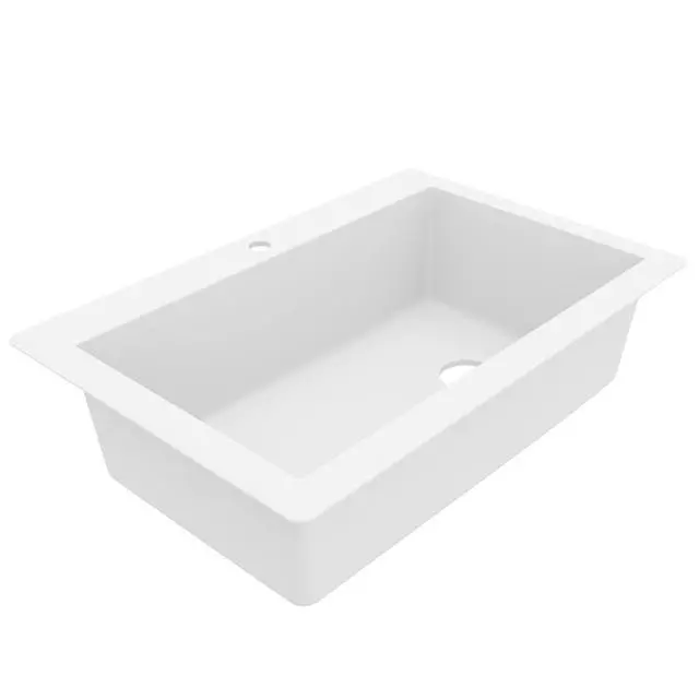 Alt view image 6 of 6 - QT-670 Drop-In/Top Mount 33" Single Bowl Granite Quartz Composite Kitchen Sink in White Right Side Drain, Extra Deep 9" Basin, Heat & Scratch Resistant, Sound Dampening