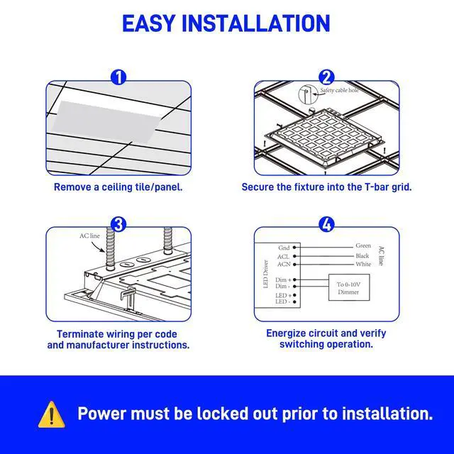 Alt view image 6 of 6 - 2x4 LED Flat Panel Light, DLC Listed, 0-10V Dimmable, 40/50/60W & CCT 4000K/5000K/6500K Selectable, Drop Ceiling Recessed Fixture for Office,Classroom,Hospital,Retail,Garage,115LM/W, 6 Pack