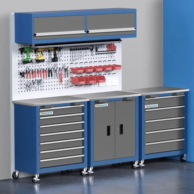 Alt view image 2 of 6 - Tool Chest with Wheels and 4 Pad Feet,Tool Chest with 2 Doors and Adjustable Shelves,Lockable Steel Chest for Garage,Home and Office,can be Combined to Large Cabinet Set