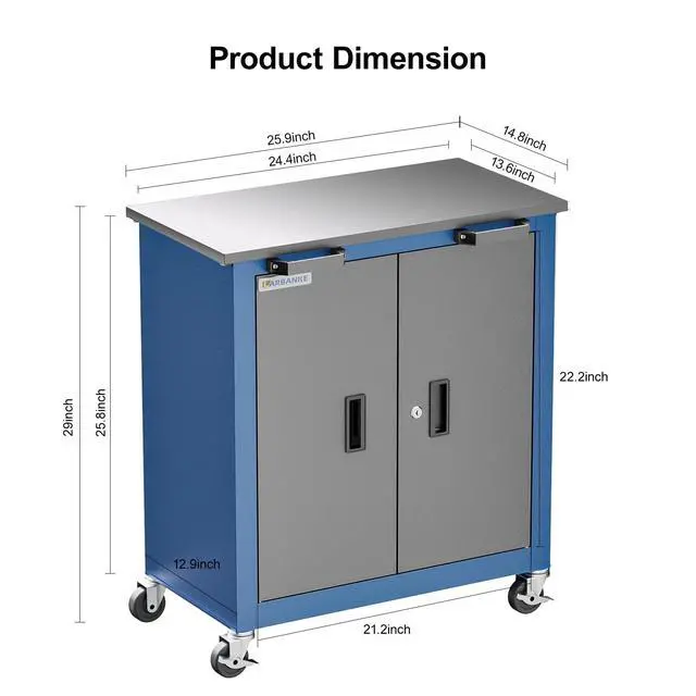 Alt view image 3 of 6 - Tool Chest with Wheels and 4 Pad Feet,Tool Chest with 2 Doors and Adjustable Shelves,Lockable Steel Chest for Garage,Home and Office,can be Combined to Large Cabinet Set