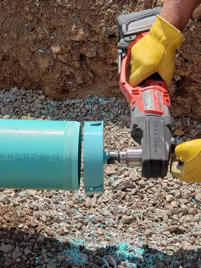 Alt view image 2 of 4 - 8 inch PVC Pipe Beveling Tool for SDR 35 or 26 Sewer Pipes Eliminates Hand Filing for Quick Easy and Safer Bevels ADP161 Adapter Required for use with Drills orHole Hogs
