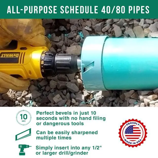 Alt view image 4 of 4 - 8 inch PVC Pipe Beveling Tool for SDR 35 or 26 Sewer Pipes Eliminates Hand Filing for Quick Easy and Safer Bevels ADP161 Adapter Required for use with Drills orHole Hogs