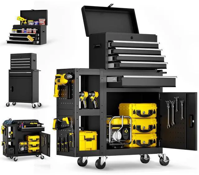 Main image of 5-Drawer Rolling Tool Chest, Assembled Metal Tool Storage Cabinet with Wheels, Locking Sliding Drawers & Detachable Top Box, for Garage Workshop Repair Room Warehouse