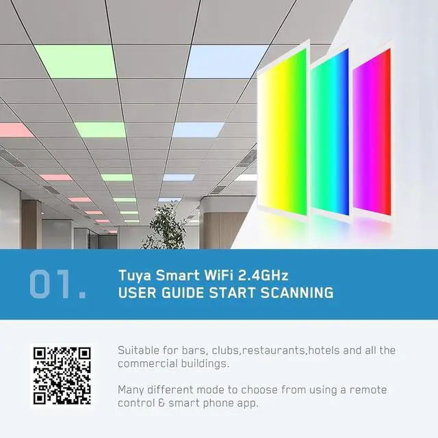 Alt view image 2 of 6 - 4 Pack 2X4 FT LED RGBW 5000K Multicolor Flat Panel, Light Remote & App Controlled 60W 6600lm Color Changing LED Panel Light Smart Wi-Fi Drop Ceiling Light with Alexa/Google Assistant