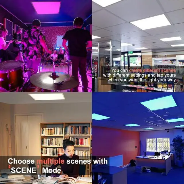 Alt view image 6 of 6 - 4 Pack 2X4 FT LED RGBW 5000K Multicolor Flat Panel, Light Remote & App Controlled 60W 6600lm Color Changing LED Panel Light Smart Wi-Fi Drop Ceiling Light with Alexa/Google Assistant