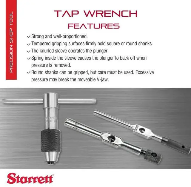 Alt view image 2 of 5 - Tap Wrench with Tempered Gripping Surfaces - 3/16-1/2" Capacity Tap Size, 9" Body Length, 5/32-9/32" Square Shank - 91B