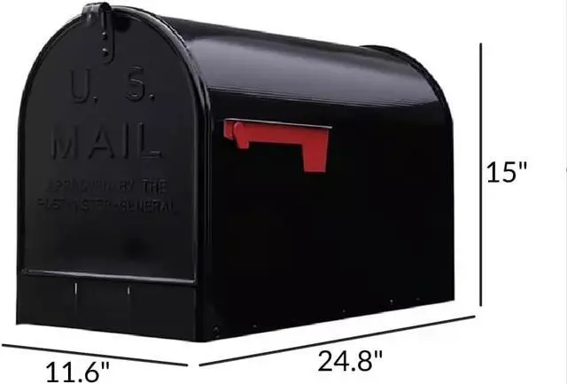 Alt view image 4 of 6 - Black Jumbo Size Rural Mailbox, 3175 cu-in Capacity, Galvanized Steel, Powder-Coated, 15 in. H x 11.69 in. W x 24.82 in. L (Black, Mailbox with Post Kit)