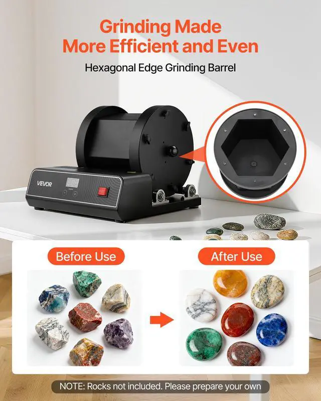 Alt view image 3 of 6 - Rock Tumbler Kit, 17 lbs Rock Polishing Kit, 2-Speed Stone Polishing Kit with 240-Hour Polishing Timer, Rock Polisher with Belt-Driven Brushless Motor, Rock Polisher for Adults and Kids