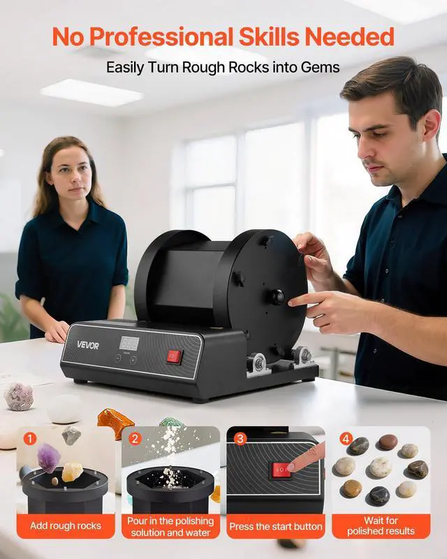 Alt view image 6 of 6 - Rock Tumbler Kit, 17 lbs Rock Polishing Kit, 2-Speed Stone Polishing Kit with 240-Hour Polishing Timer, Rock Polisher with Belt-Driven Brushless Motor, Rock Polisher for Adults and Kids