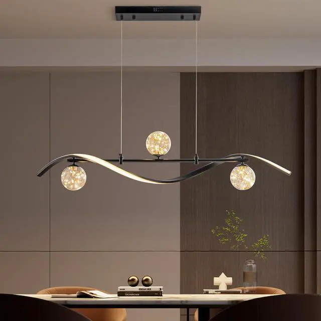 Main image of 40.2" Black Dimmable Integrated LED Linear Chandelier, Kitchen Island Pendant Lighting, Dining Room Over Table Fixture, Modern Hanging Ceiling Light