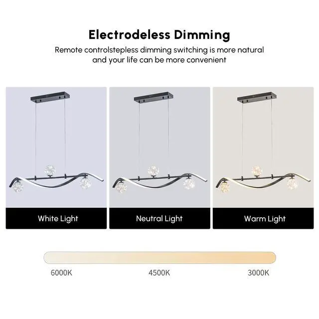 Alt view image 3 of 6 - 40.2" Black Dimmable Integrated LED Linear Chandelier, Kitchen Island Pendant Lighting, Dining Room Over Table Fixture, Modern Hanging Ceiling Light