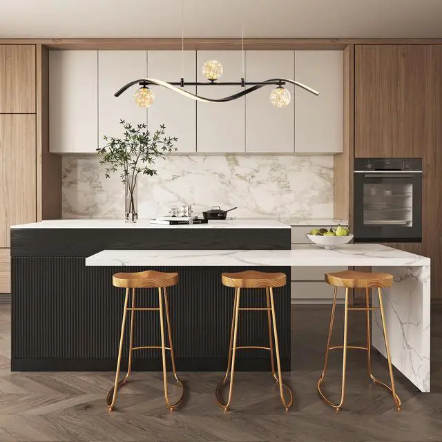 Alt view image 5 of 6 - 40.2" Black Dimmable Integrated LED Linear Chandelier, Kitchen Island Pendant Lighting, Dining Room Over Table Fixture, Modern Hanging Ceiling Light