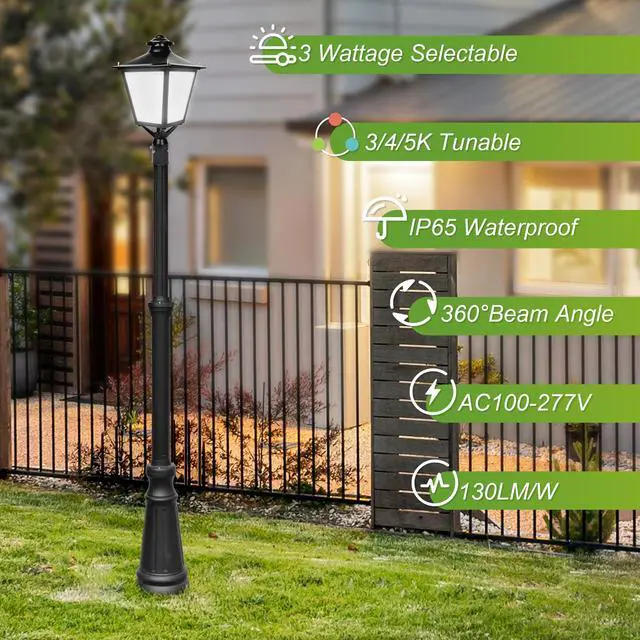 Alt view image 2 of 6 - LED Lantern Post Top Light, 80W/100W/120W Adjustable, 3000K/4000K/5000K CCT Tunable, 100-277V Outdoor Commercial Pole Light Fixture, DLC & UL Listed, for Garden & Street Lighting