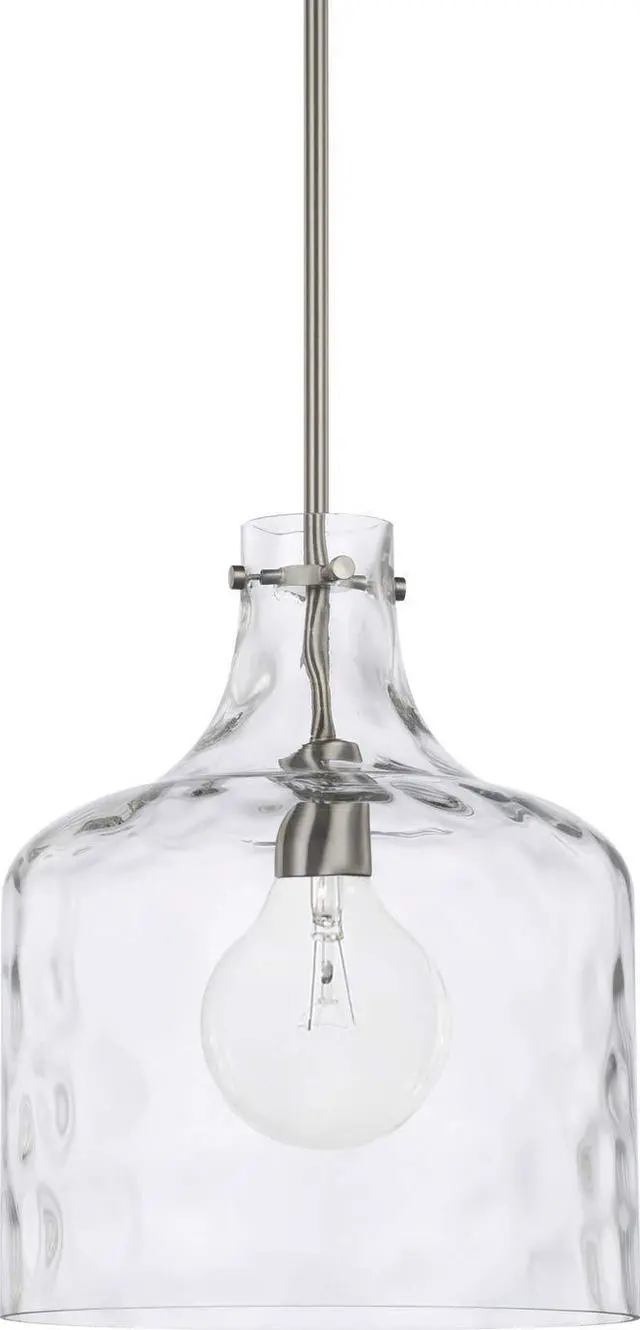 Main image of HomePlace Lighting 325717BN Crawford Urban/Industrial Clear Water Glass Jar Pendant Light, 1-Light 100 Watt, 15" H x 12" W, Brushed Nickel