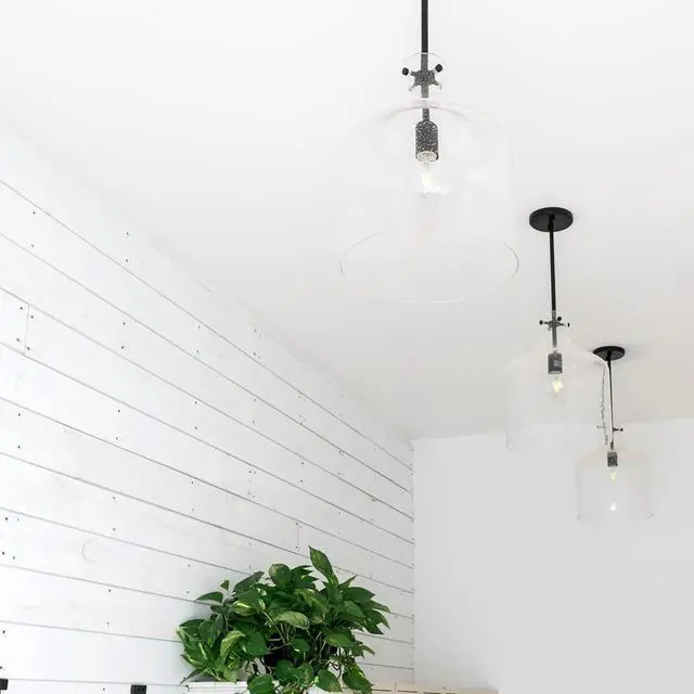 Alt view image 4 of 6 - HomePlace Lighting 325712AD Crawford Urban/Industrial Clear Seeded Glass Jar Pendant Light, 1-Light 100 Watt, 15" H x 12" W, Aged Brass