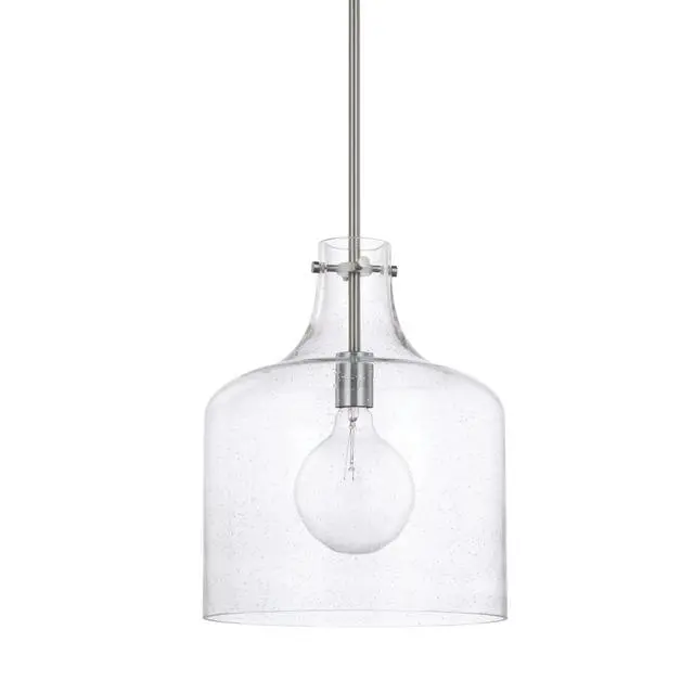 Alt view image 5 of 6 - HomePlace Lighting 325712AD Crawford Urban/Industrial Clear Seeded Glass Jar Pendant Light, 1-Light 100 Watt, 15" H x 12" W, Aged Brass
